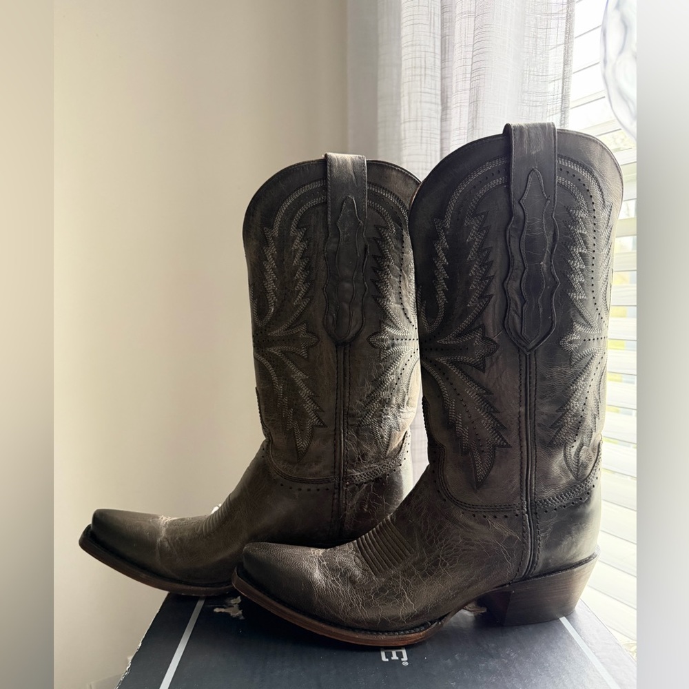 Lucchese Anthracite Gray Leather Western Boots - Picture 6 of 11